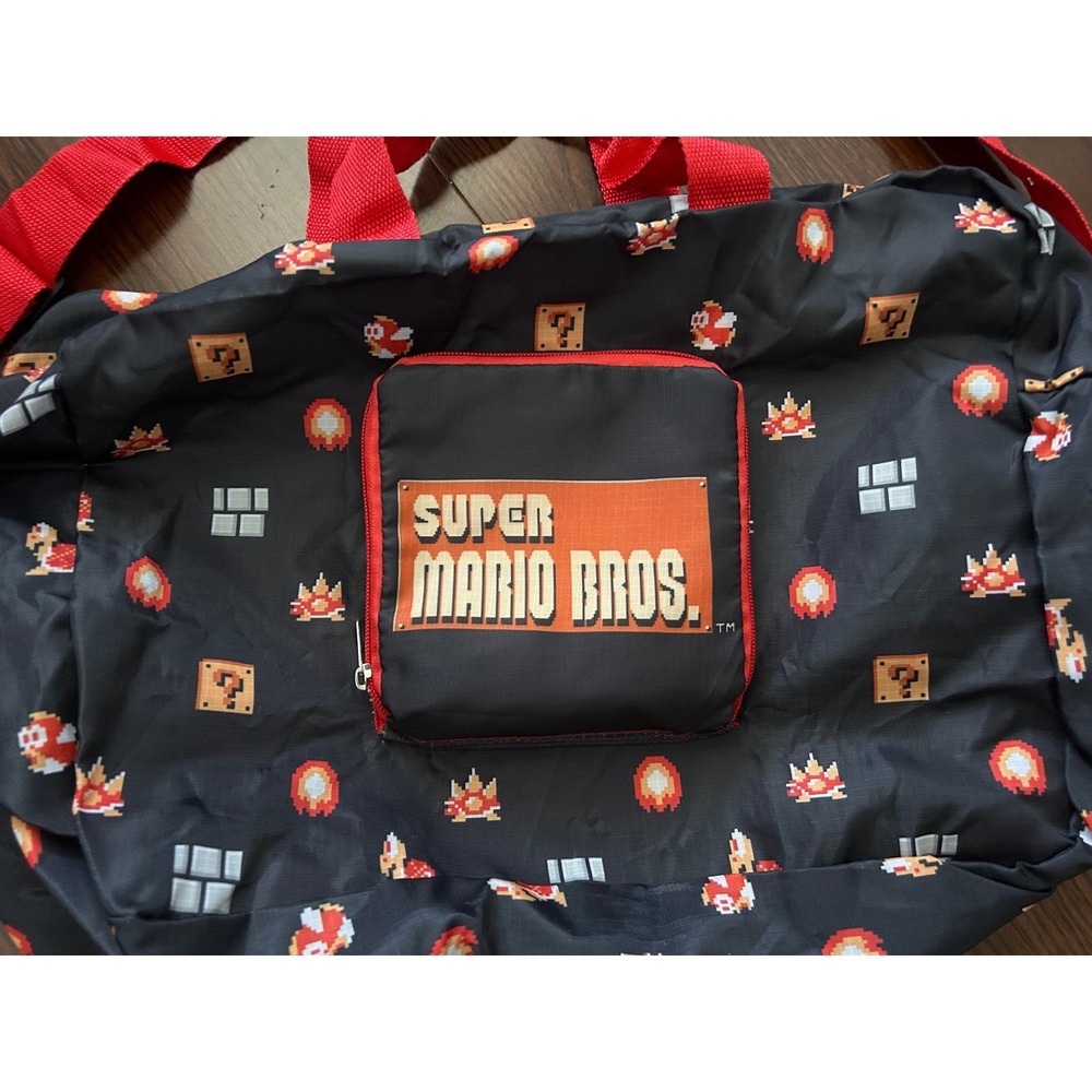 Nintendo Super Mario Bros Reusable Shopping Tote Gym Bag Black Red - Picture 3 of 11